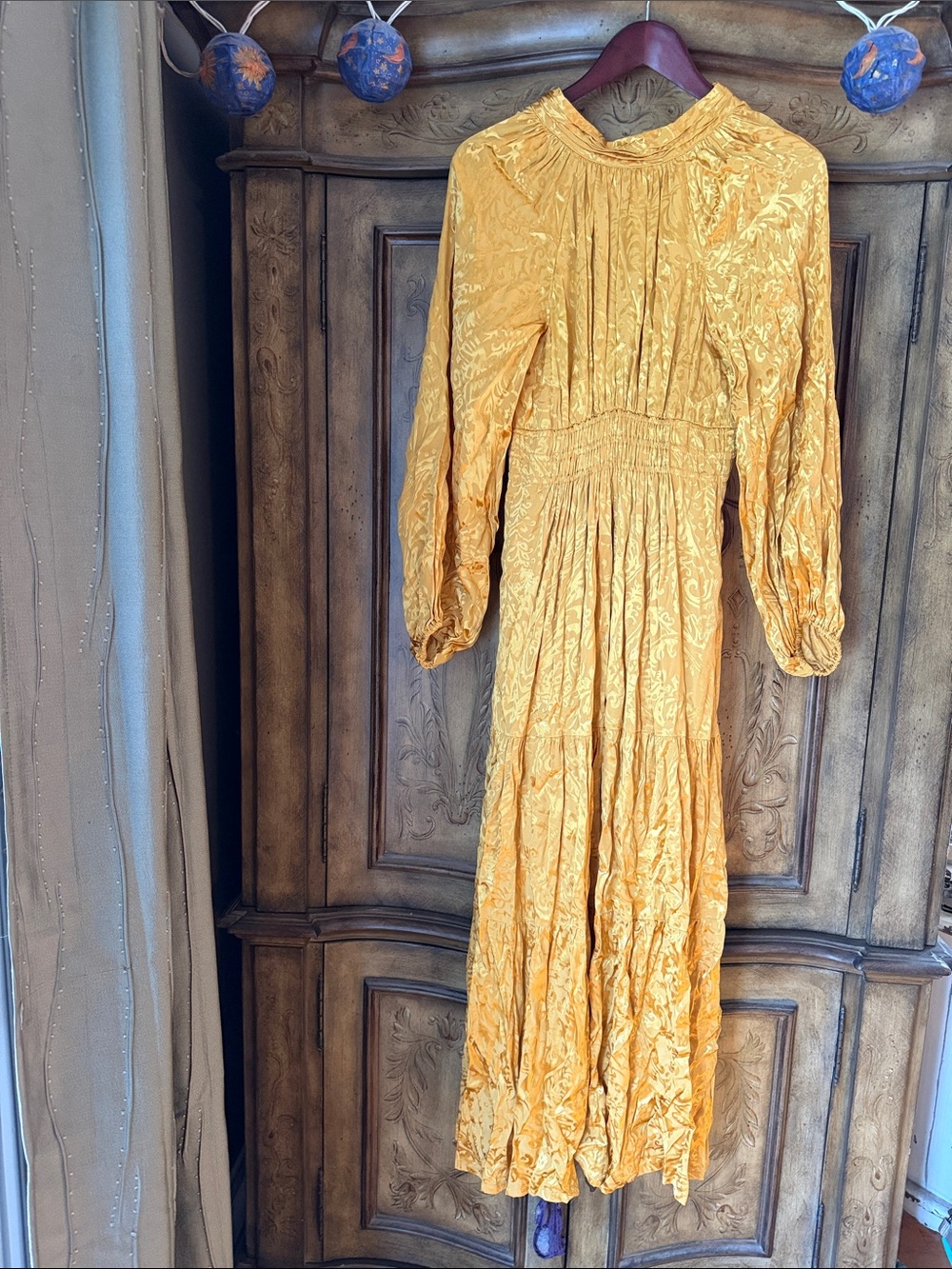 Anthropologie Golden Yellow Long-Sleeve Maxi Dress